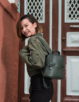 Kehli Mini Rucksack Metallic Gray Woven Leather