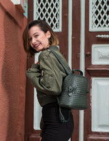 Kehli Mini Rucksack Metallic Gray Woven Leather
