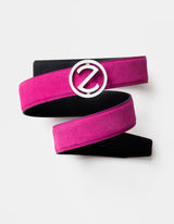 Marlo Magenta Suede Leather Polished Bright Buckle Belt