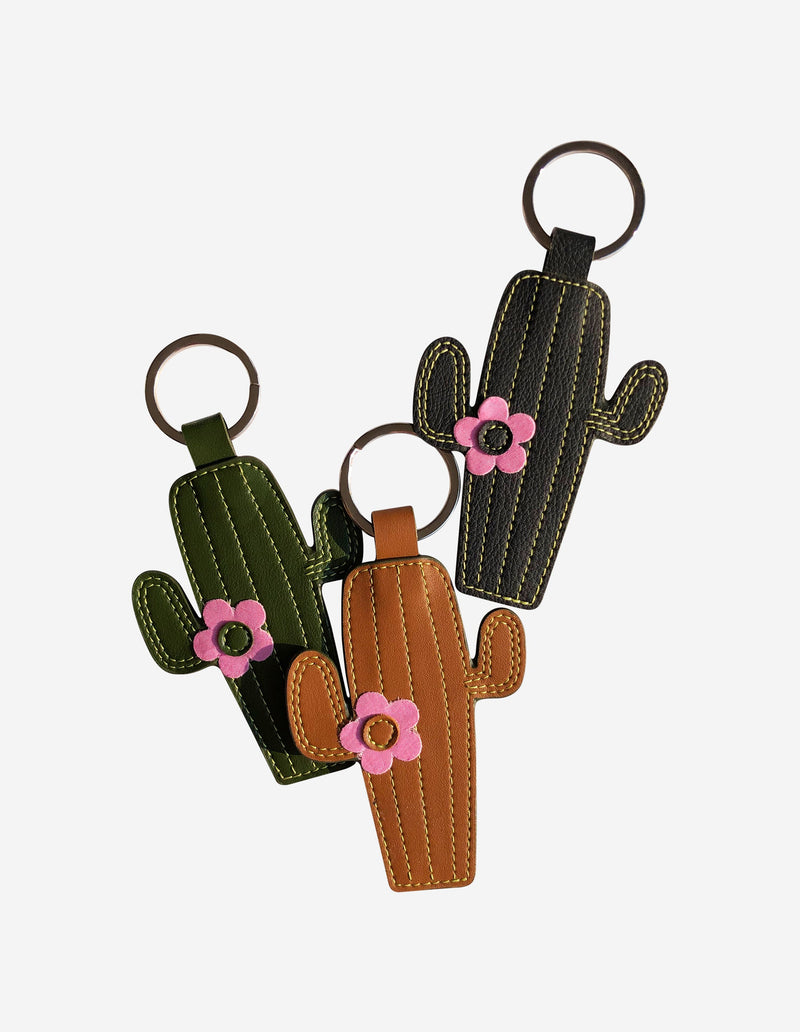 Cactus-Leather Keyring Green