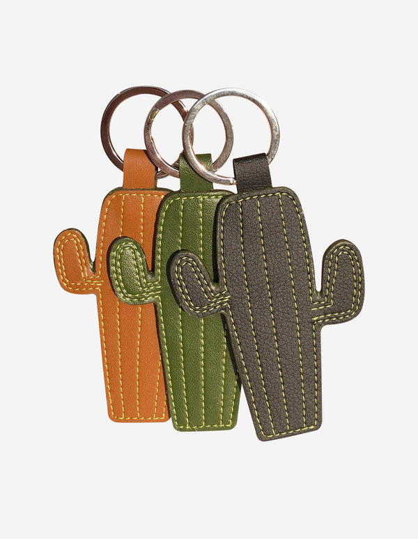 Cactus-Leather Keyring Green