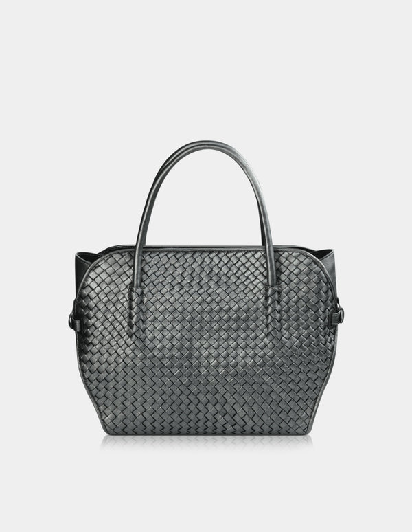 Pana Leather Diamond Weave Bag Metalic Grey