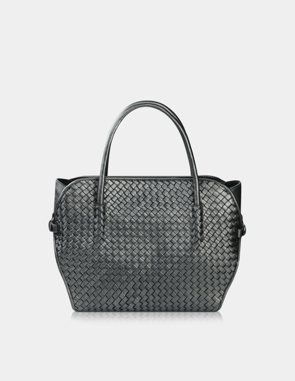 Pana Leather Diamond Weave Bag Metalic Grey