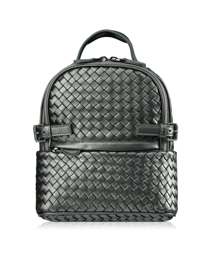 Kehli Mini Rucksack Metallic Gray Woven Leather