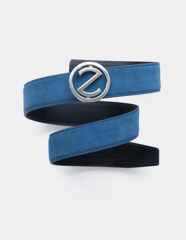 Marlo Cobalt Blue Suede Leather Polished Bright Buckle Belt